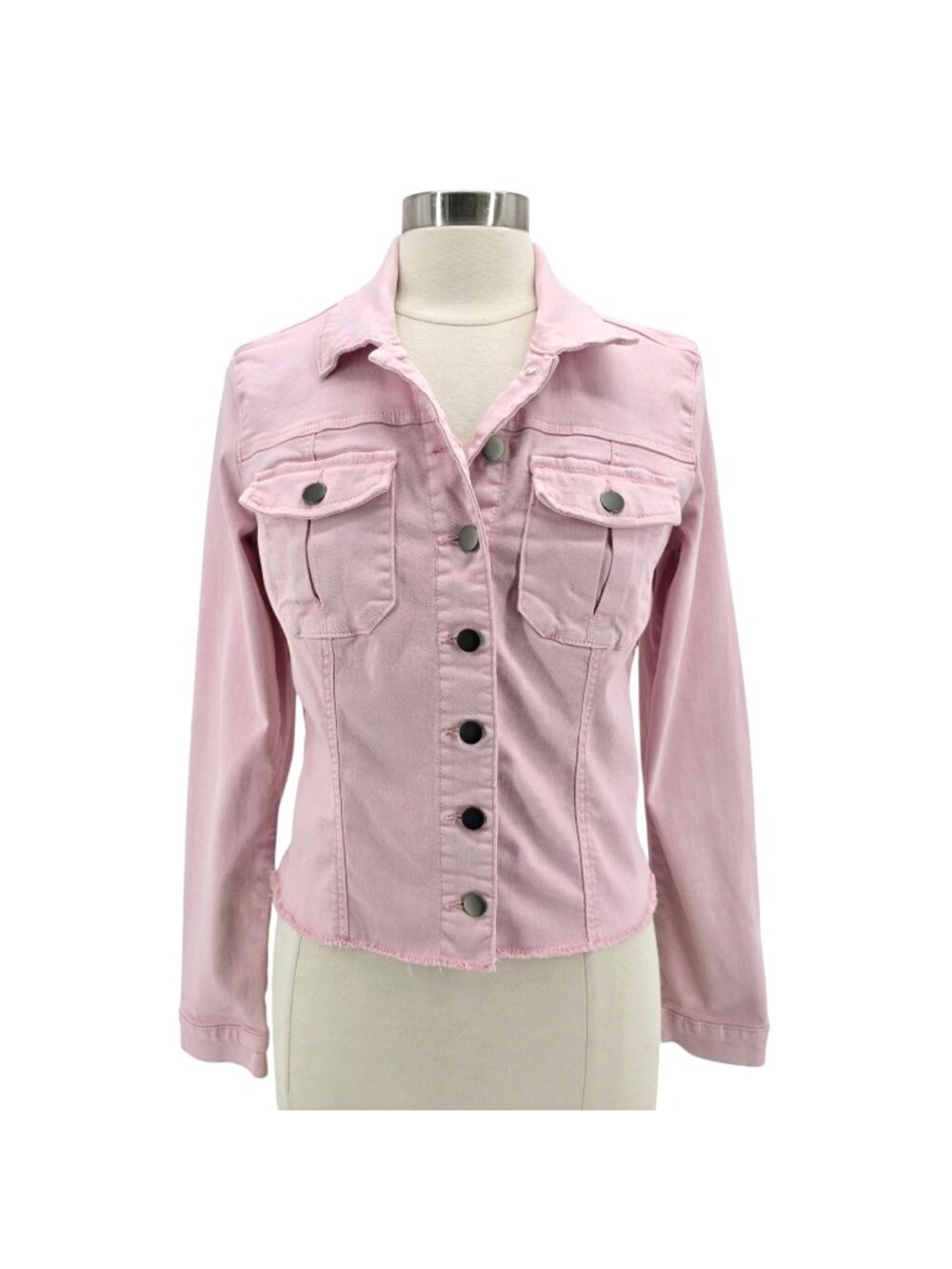 Kut From The Kloth Womens Medium Kara Jacket Denim Jean Blush Pink Raw Hem